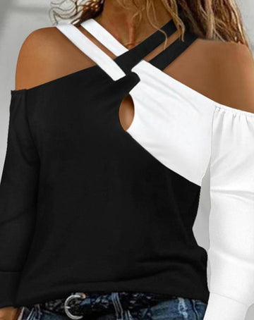 Yipinpay Crisscross Cold Shoulder Long Sleeve Top Casual Tee t-shirts fashion woman blouses 2023 women outfits female clothing
